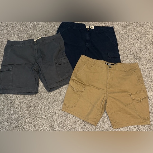 Men's Cargo Shorts - Navy Blue, Grey and Tan - Picture 1 of 1